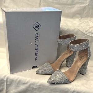 Festive Call It Spring rhinestone ankle strap sandal. Size 8
